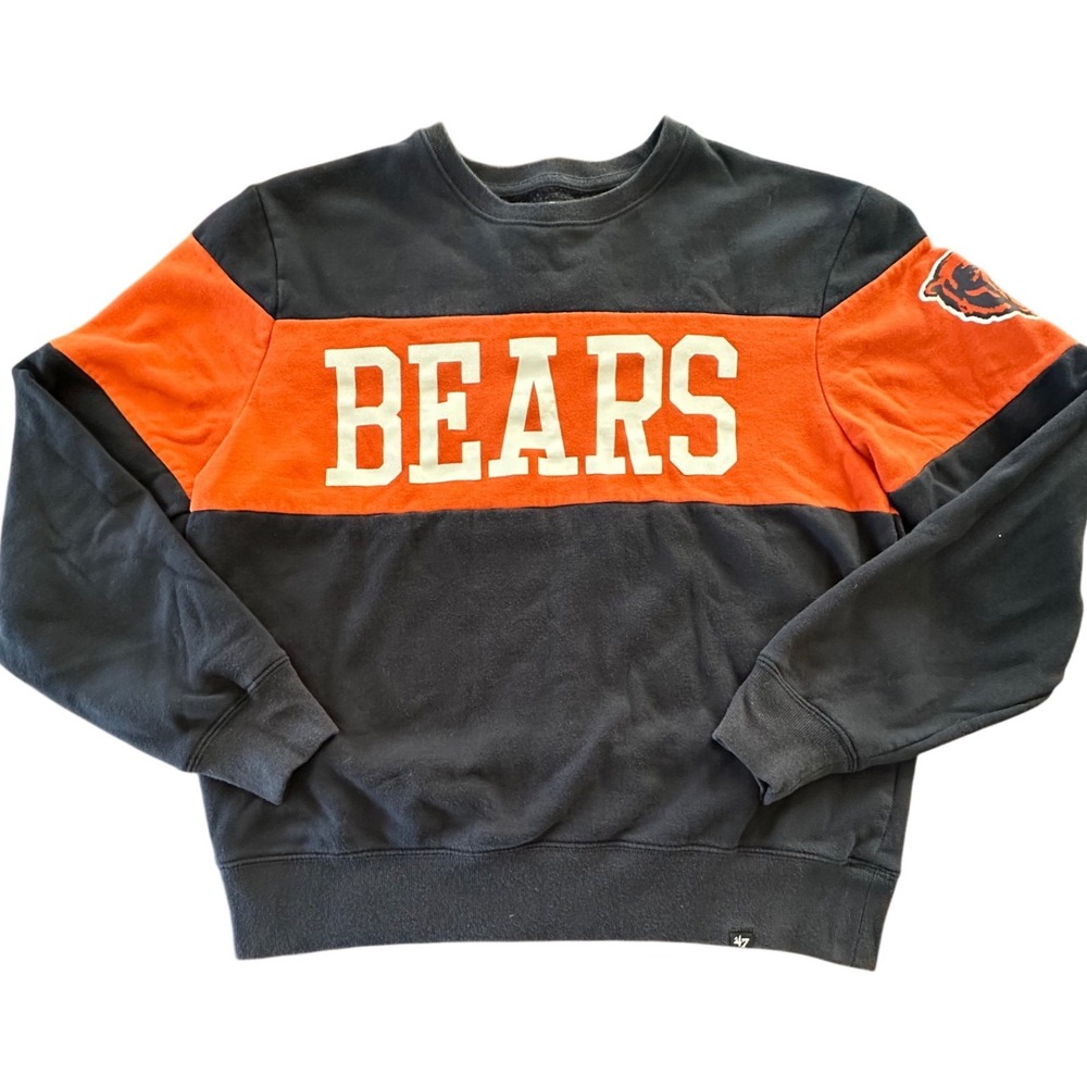47 Brand Chicago Bears Crewneck Sweatshirt Mens Large Navy Orange Colorblock